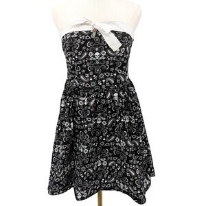 Hell Bunny Black Bandana Print Strapless Dress Sz L Rockabilly Whimsigoth Pin-Up